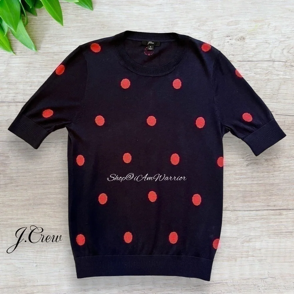 J.Crew short sleeve navy sweater in pink polka-dot  *shop@iamwarrior